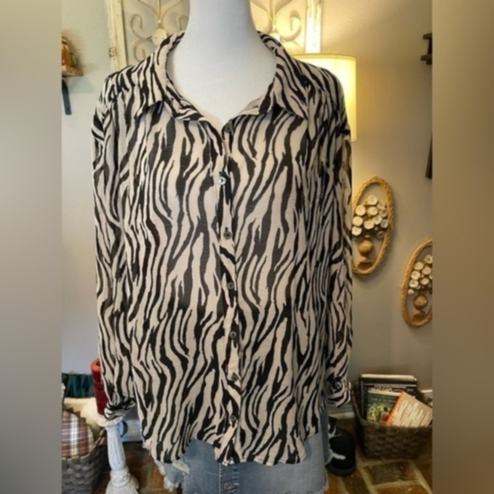 Free People Ciara Printed Buttondown In Zebra